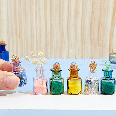 18Pcs 9 Colors Glass Wishing Bottles Pendants GLAA-WH0039-70-1