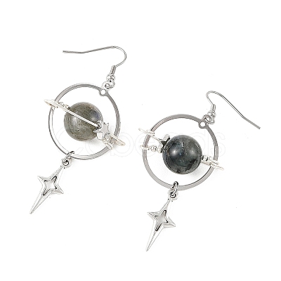 4 Pairs 4 Styles Natural Gemstone & Alloy Pendant Dangle Earrings EJEW-TA00818-1