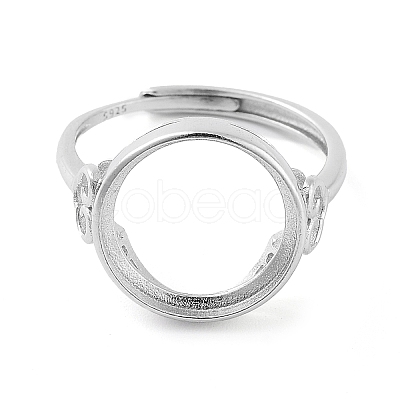 Flat Round Adjustable 925 Sterling Silver Ring Components STER-G042-07P-1