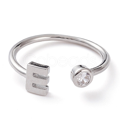 Brass Micro Pave Clear Cubic Zirconia Cuff Rings RJEW-Z005-E-P-1