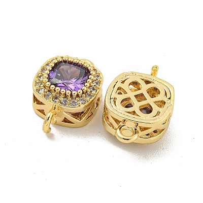 Brass Pave Cubic Zirconia Connector Charms KK-B096-05G-04-1