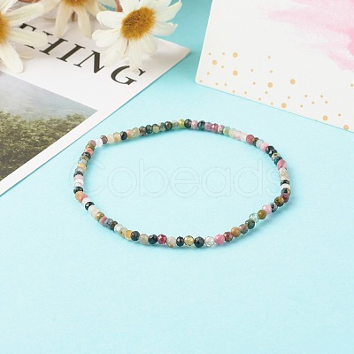 Faceted Rondelle Natural Multicolor Tourmaline Beads Stretch Bracelets BJEW-JB06383-11-1