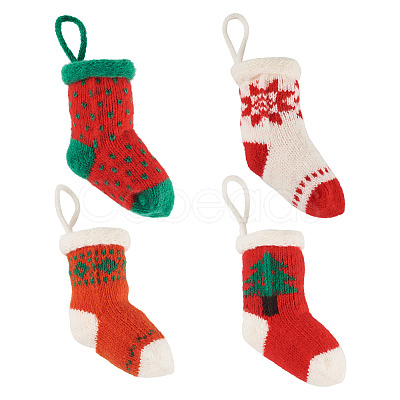 4Pcs 4 Styles Christmas Polyester Socks Pendant Decorations AJEW-TA0003-29B-1