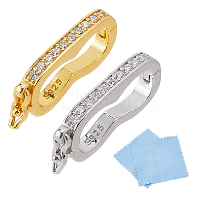 2Pcs 2 Colors 925 Sterling Silver Rhinestone Twister Clasps STER-HS0001-09-1