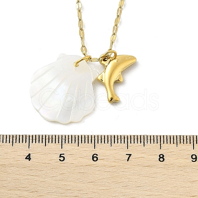 Summer Beach Natural Shell & 304 Stainless Steel Pendant Necklaces for Women NJEW-P323-01A-G-1