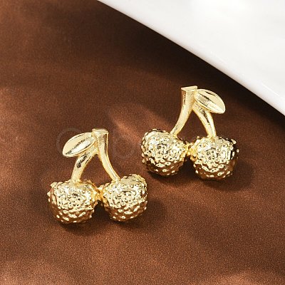 Cherry Brass Stud Earrings EJEW-F895-18G-1