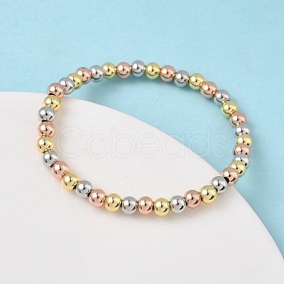 Brass Round Beaded Stretch Bracelets for Men Women BJEW-B148-05C-M-1