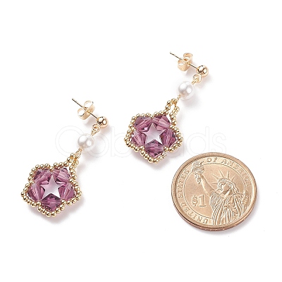Pentagon and Shell Pearl Dangle Stud Earrings EJEW-TA00056-03-1
