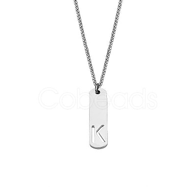 304 Stainless Steel Rectangle with Laser Cut Initial Pendant Necklaces FS-WG71FEF-15-1