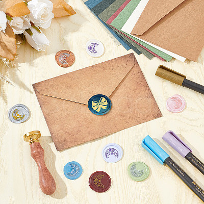 Brass Wax Seal Stamp with Wood Handle AJEW-WH0412-0024-1