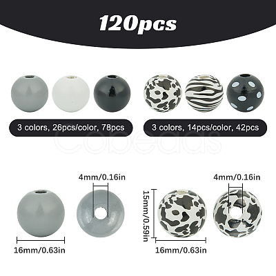 6 Styles Painted Natural Wood Beads WOOD-SP0001-10-1
