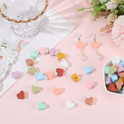 100Pcs 10 Colors Heart Food Grade Silicone Beads SIL-PA0001-09B-1