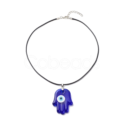 Blue Lampwork Evil Eye Pendant Necklace with Waxed Cord for Women NJEW-JN03955-02-1