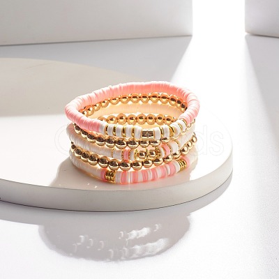 5Pcs 5 Style Synthetic Hematite & Polymer Clay Heishi Beads Stretch Bracelets Set BJEW-JB07533-04-1