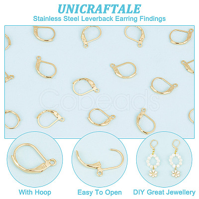 Unicraftale 304 Stainless Steel Leverback Earring Findings STAS-UN0003-40G-1