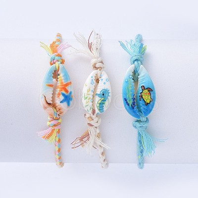 Printed Cowrie Shell Beads Braided Bead Bracelets SH-CJA99F-1
