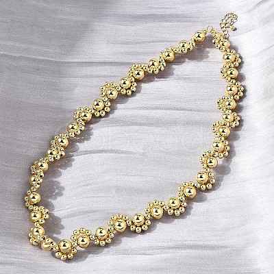 Brass Round Beaded Necklaces NJEW-D314-06G-1