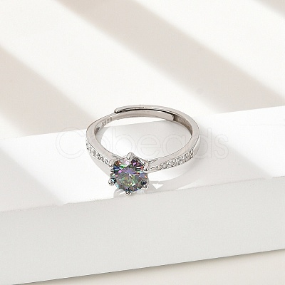 Rhodium Plated 925 Sterling Silver Moissanite Adjustable Rings for Women RJEW-U038-09P-1