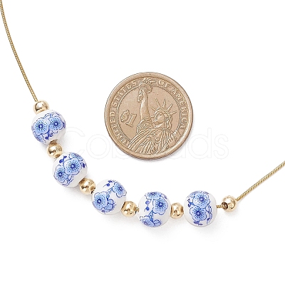 Handmade Flower Printed Porcelain Round Beaded 304 Stainless Steel Snake Chain Necklaces NJEW-JN05361-1