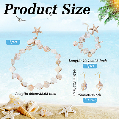 Shell Beaded Charm Bracelets and Rhombus Dangle Earrings and Pendant Necklaces for Women SJEW-ME0001-11-1