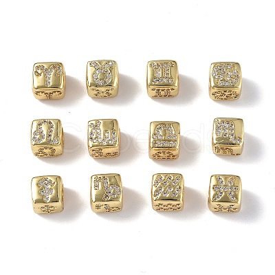 12Pcs 12 Styles Brass Micro Pave Clear Cubic Zirconia Beads ZIRC-F131-25G-1