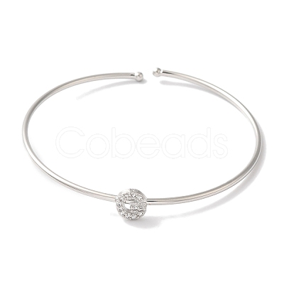 Rack Plating Brass Micro Pave Clear Cubic Zirconia Letter Open Cuff Bangles BJEW-A018-01P-G-1