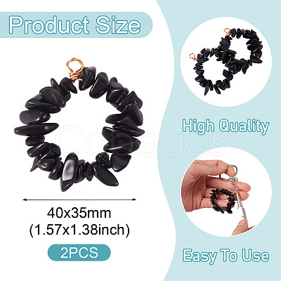 2Pcs Natural Obsidian Chip Beaded Pendants PALLOY-TAC0232-05-1