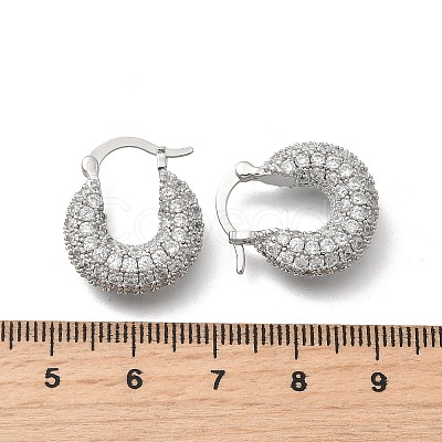 Brass Micro Pave Clear Cubic Zirconia Flat Round Hoop Earrings EJEW-K318-04A-P-1