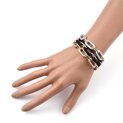 Spray Painted CCB Plastic & Aluminum Paperclip Chain Bracelets Sets BJEW-JB05432-1