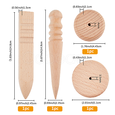 4Pcs 4 Styles Wood Leather Edge Burnisher Handworking AJEW-FH0005-30-1
