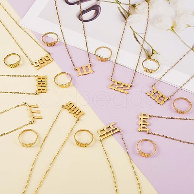 Number Pendant Necklace & Open Cuff Ring JX202A-1