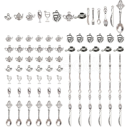 84Pcs 14 Style Tibetan Style Tableware Alloy Pendants TIBEP-SC0001-91-1