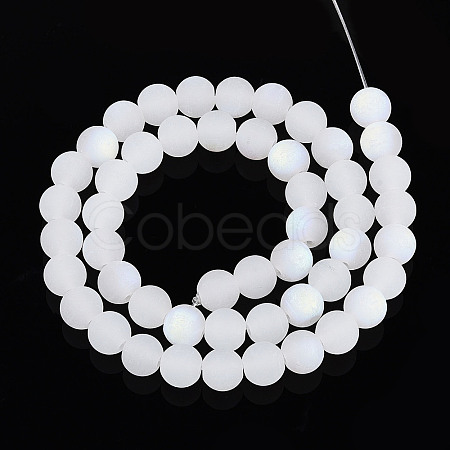 Frosted Imitation Jade Glass Beads Strands GLAA-T032-J8mm-MBB01-1