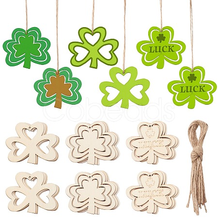 3 Sets 3 Styles Saint Patrick's Day Theme Wood Big Pendant Decorations HJEW-CJ0001-05-1