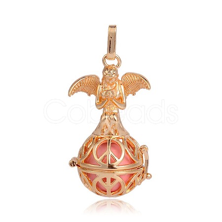 Golden Plated Brass Hollow Round Cage Pendants KK-J251-03G-1