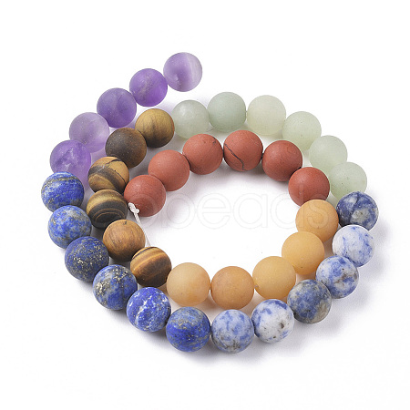 Chakra Theme Natural Red Rainbow Jasper & Yellow Aventurine & Tiger Eye & Green Aventurine & Blue Spot Stone & Lapis Lazuli & Amethyst Beads Strands G-F668-24-10mm-1