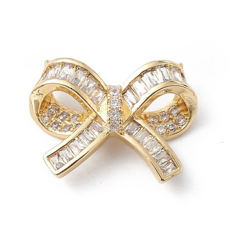 Bowknot Rack Plating Brass Micro Pave Clear Cubic Zirconia Connector Charms KK-E003-26G-1