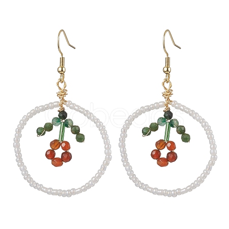 Flower Glass Seed Beads Dangle Earrings EJEW-MZ00148-02-1