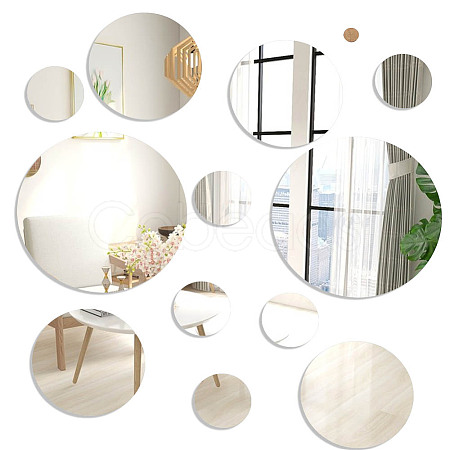 12Pcs 3 Styles  Flat Round Acrylic Self-Adhesive Mirror Wall Stickers AJEW-NB0007-07B-1