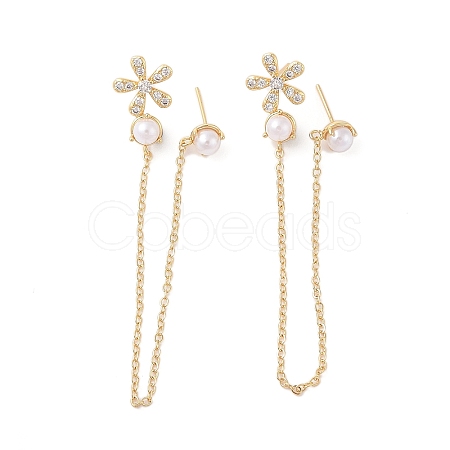 Rack Plating Brass Micro Pave Clear Cubic Zirconia Stud Earrings for Women EJEW-G394-20G-1