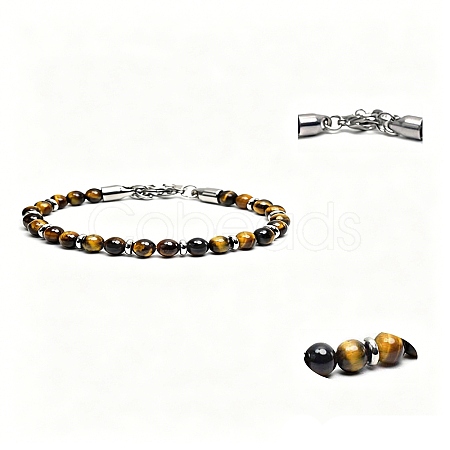Natural Tiger Eye Round Beaded Bracelets with 304 Stainless Steel Clasps WG47F3F-01-1
