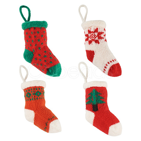 4Pcs 4 Styles Christmas Polyester Socks Pendant Decorations AJEW-TA0003-29B-1