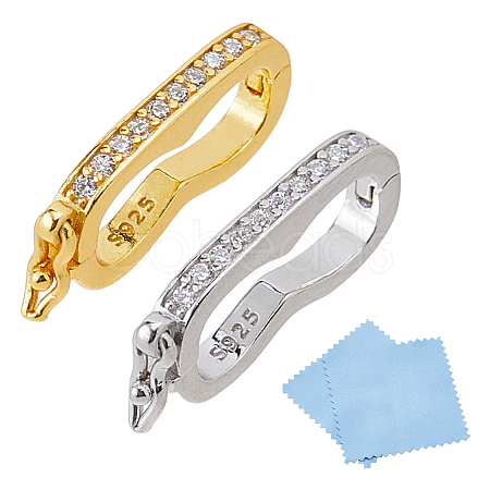 2Pcs 2 Colors 925 Sterling Silver Rhinestone Twister Clasps STER-HS0001-09-1