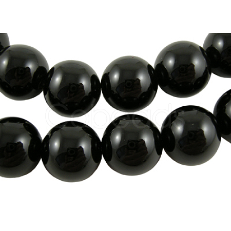 Natural Black Onyx Round Beads Strands X-GSR16mmC097-1