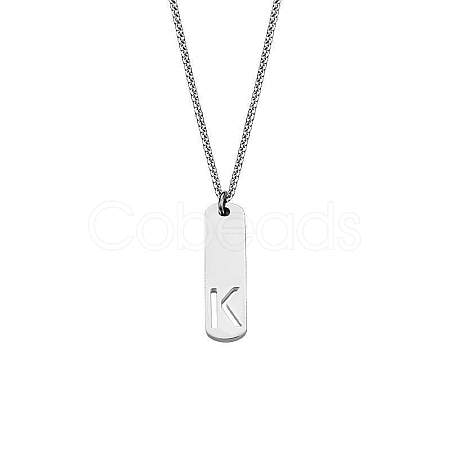 304 Stainless Steel Rectangle with Laser Cut Initial Pendant Necklaces FS-WG71FEF-15-1