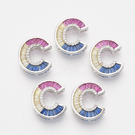 Brass Cubic Zirconia Slide Charms ZIRC-S063-01C-P-1