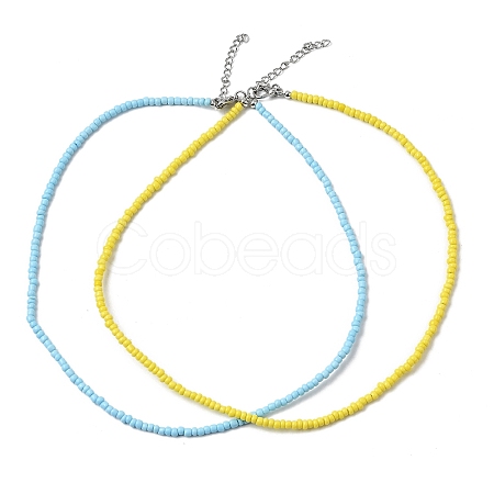 2Pcs 2 Colors Glass Seed Beaded Necklaces Set NJEW-FZ00029-1