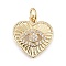 Brass Micro Pave Cubic Zirconia Pendants, with Jump Ring, Heart with Eye, Golden, Clear, 16x16.5x3.5mm, Hole: 3mm, Jump Ring: 5x0.9mm