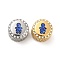 304 Stainless Steel European Beads, with Enamel & Rhinestone, Large Hole Beads, Golden & Stainless Steel Color, Flat Round with Human, Blue, 12x8mm, Hole: 4mm