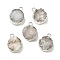 Natural Druzy Quartz Charms, with Brass Findings, Flat Round, Silver, WhiteSmoke, 10~11x7~8x3~9mm, Hole: 2mm